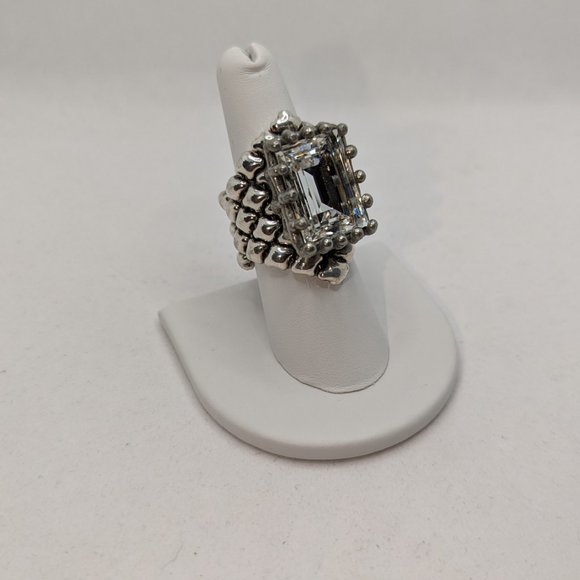 Sergio Gutierrez Jewelry - SG Sergio Gutierrez Liquid Metal Mesh Ring w/clear rectangular stone